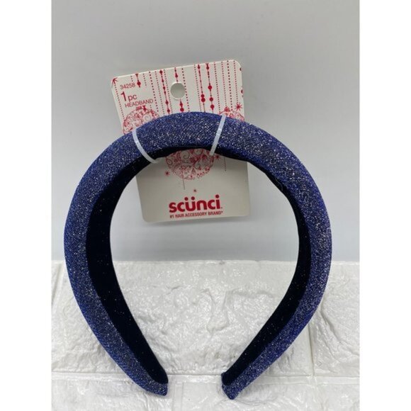 Scunci Headband Dark‎ Blue Silver Sparkle Headband 1 Inch Wide New - Picture 4 of 6